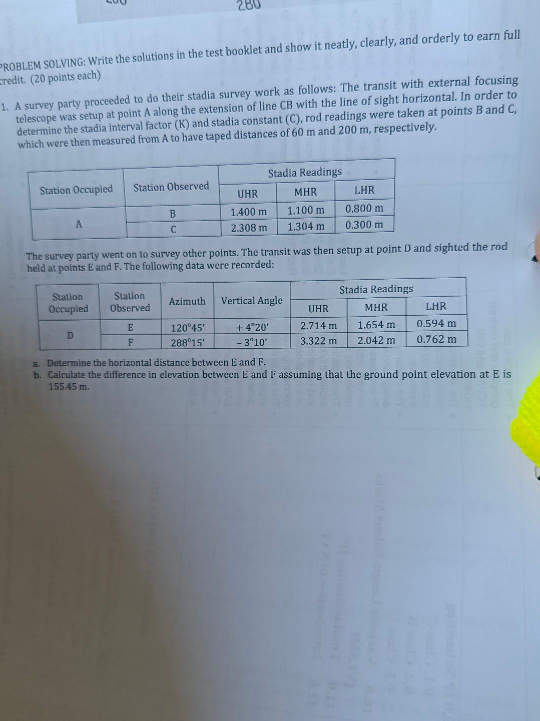 Solved PROBLEM SOLVING: Write the solutions in the test | Chegg.com