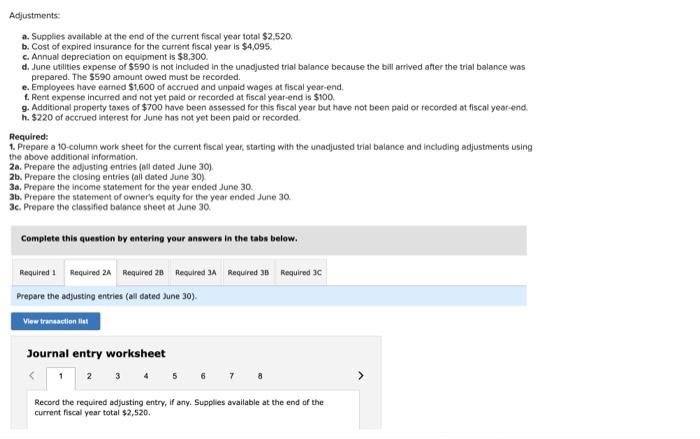 Problem 4-2A (Algo) Preparing a work sheet, adjusting | Chegg.com