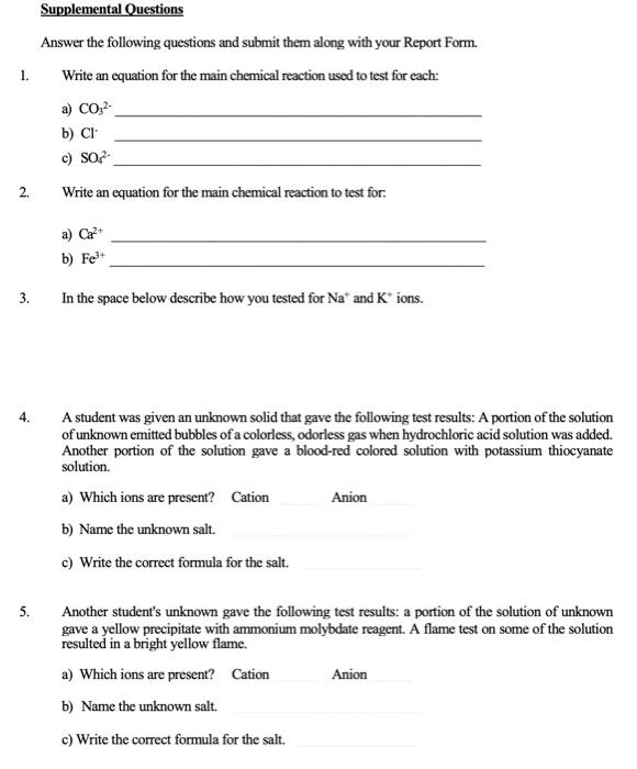 Solved 1 Flame test for Na+,K+and Ca2+ ions Section 2 Test