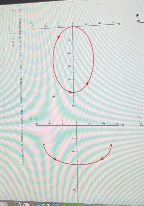 (b) Eliminate the parameter \( t \) in part (a) to obtain an equation for this curve in rectangular coordinates.
\[
, x \geq 