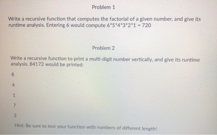 Solved Problem 1 Write a recursive function that computes | Chegg.com