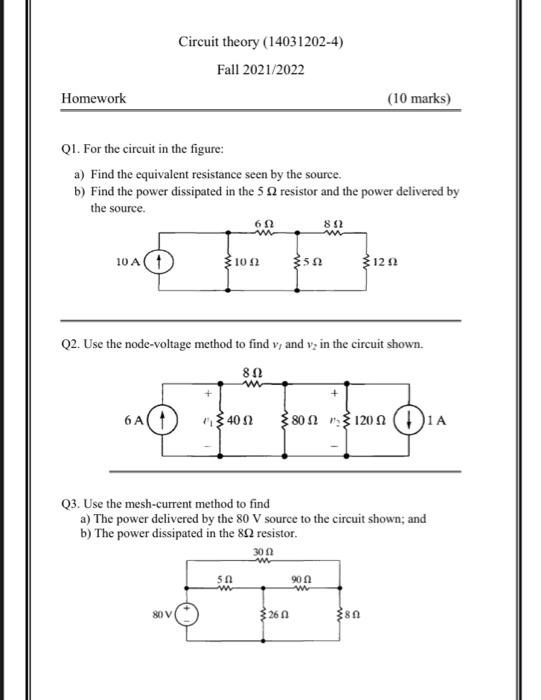 Solved Circuit Theory (14031202-4) Fall 2021/2022 Homework | Chegg.com