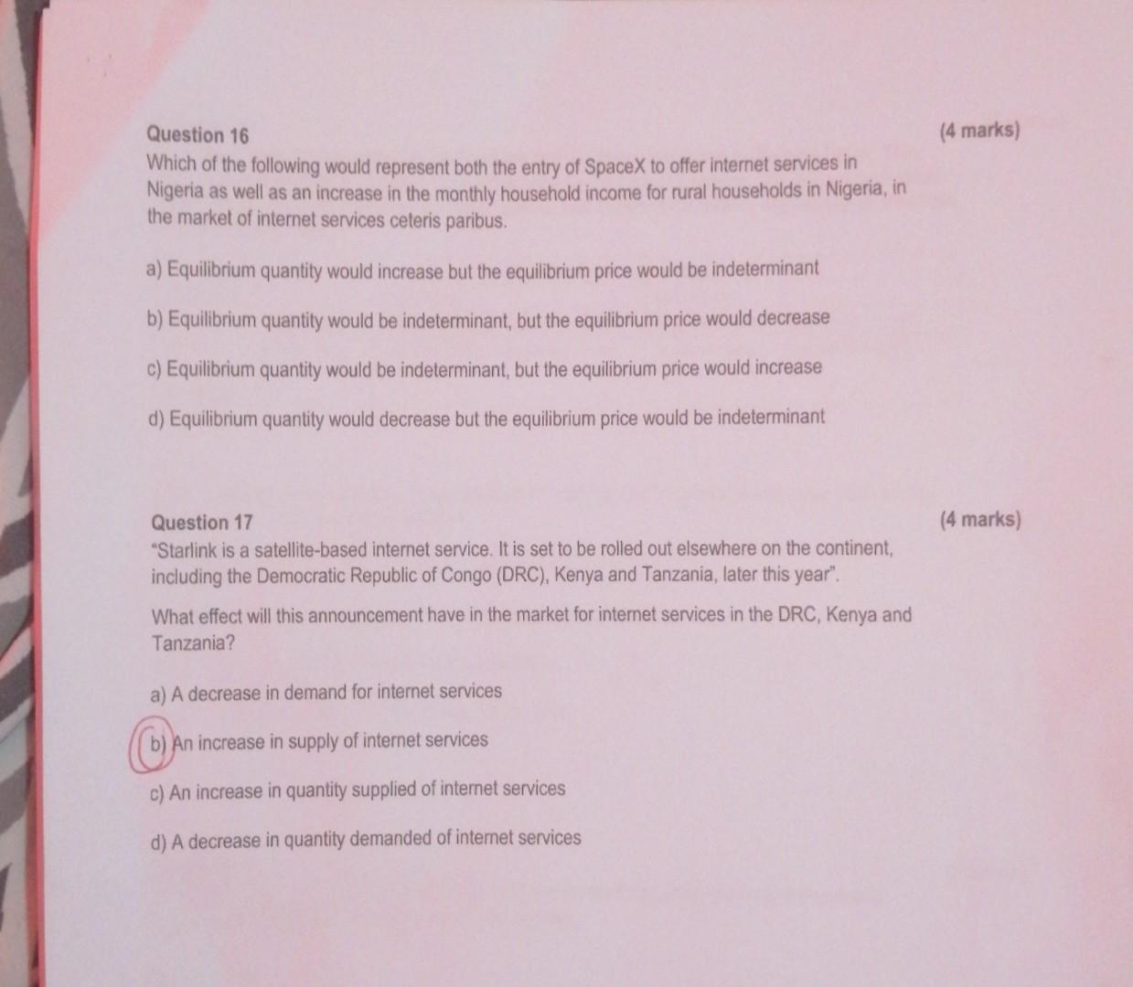 Solved Question 16 (4 marks) Which of the following would | Chegg.com