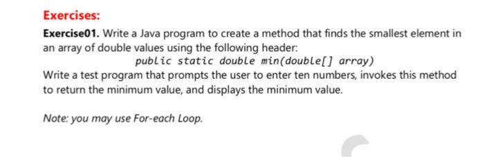 Solved Exercises: Exercise01. Write a Java program to create | Chegg.com