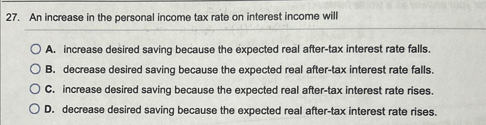 Solved An increase in the personal income tax rate on | Chegg.com