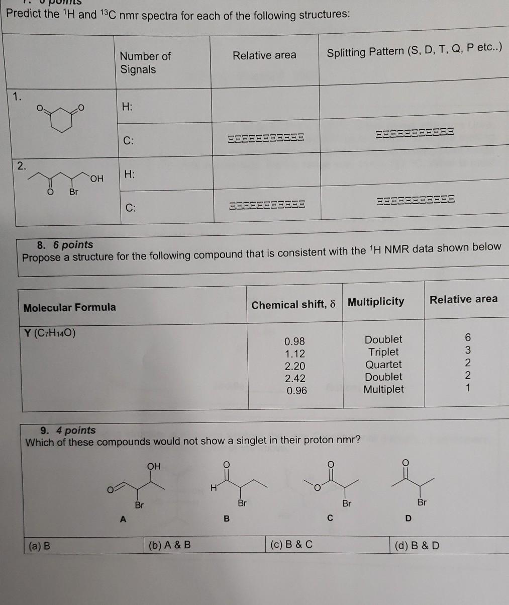 Solved Predict the 'H and 13C nmr spectra for each of the | Chegg.com