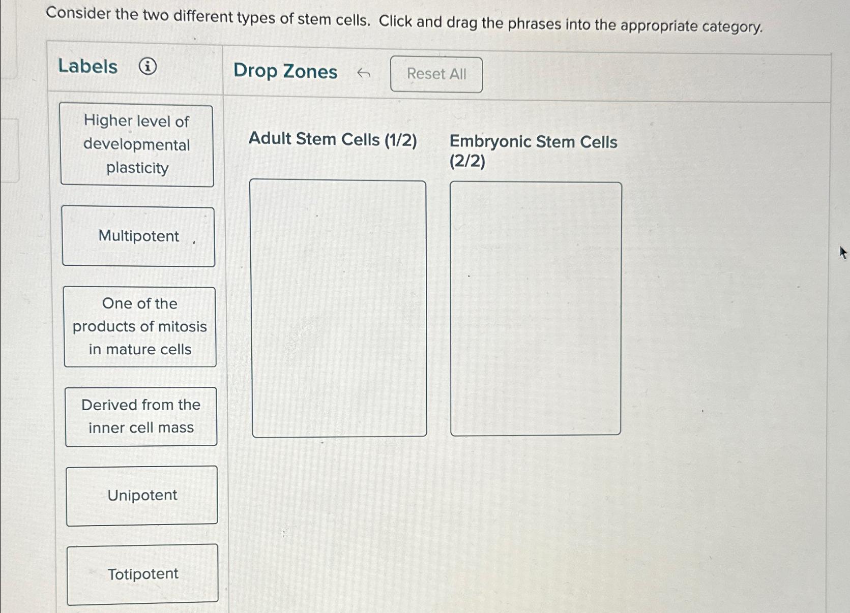 Solved Consider the two different types of stem cells. Click | Chegg.com