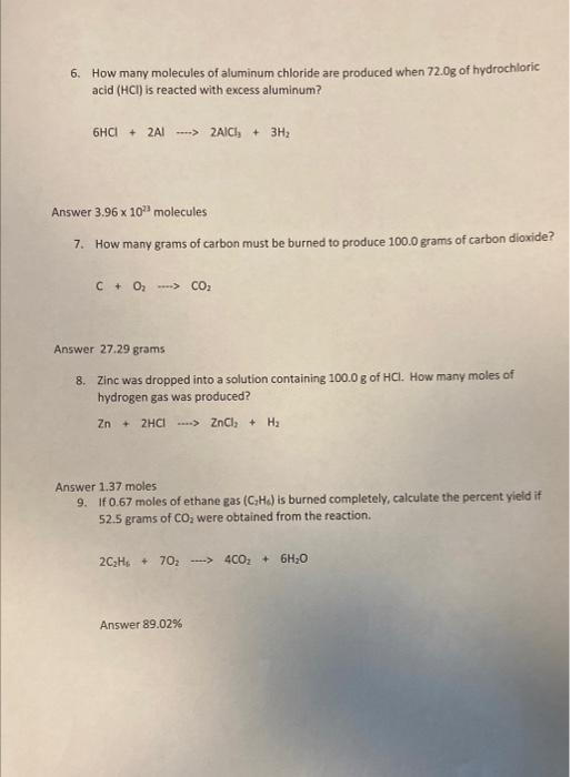Solved 6. How many molecules of aluminum chloride are | Chegg.com