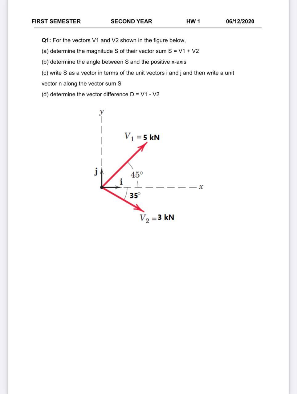 Solved FIRST SEMESTER SECOND YEAR HW 1 06/12/2020 Q1: For | Chegg.com