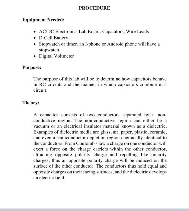 Solved PROCEDURE Equipment Needed: • AC/DC Electronics Lab | Chegg.com