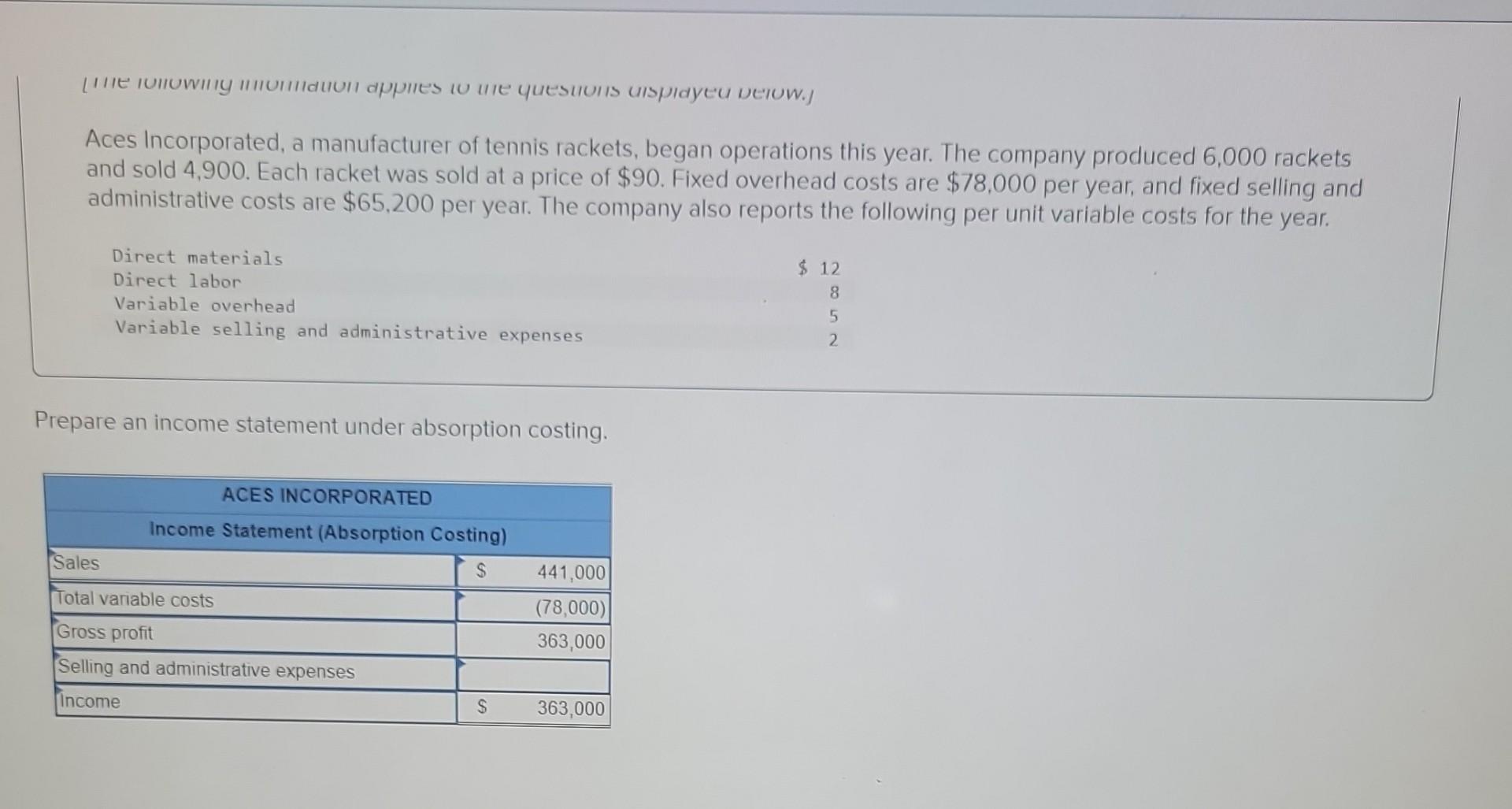 Solved Aces Incorporated A Manufacturer Of Tennis Rackets Chegg