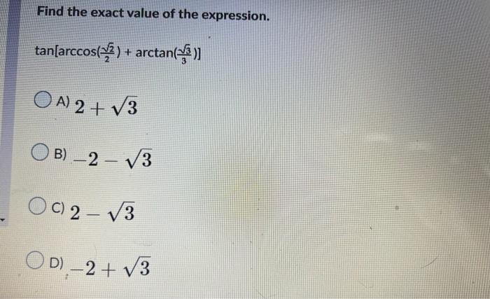 Solved Find the exact value of the expression. | Chegg.com