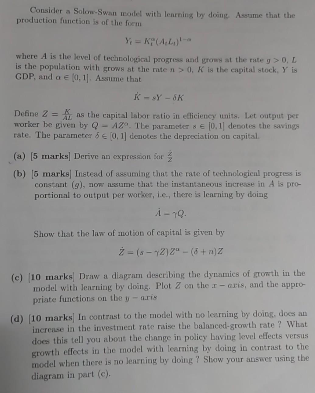 The Question Is Based On Solow Swan Endogenous Gro Chegg Com