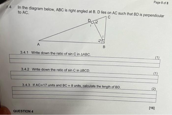 Solved 1.4. In the diagram below, ABC is right angled at B. | Chegg.com