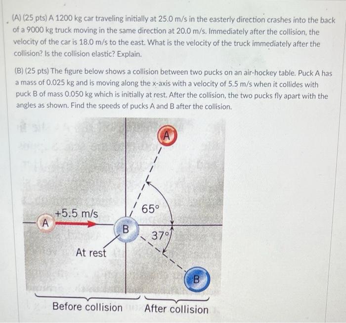 Solved (A) (25 pts) A 1200 kg car traveling initially at | Chegg.com