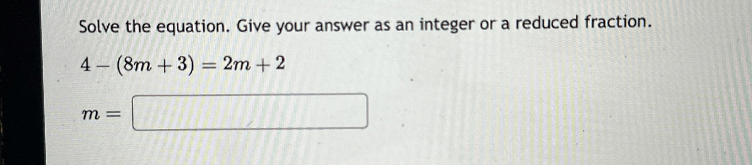 Solved Solve the equation. Give your answer as an integer or | Chegg.com