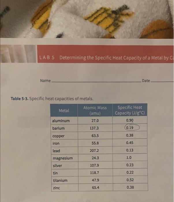 Solved LAB 5 Determining the Specific Heat Capacity of a