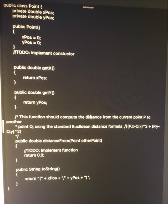Solved Need help finishing the point class by adding a | Chegg.com