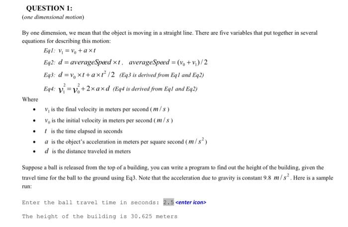 Solved QUESTION 1: (one dimensional motion) By one | Chegg.com