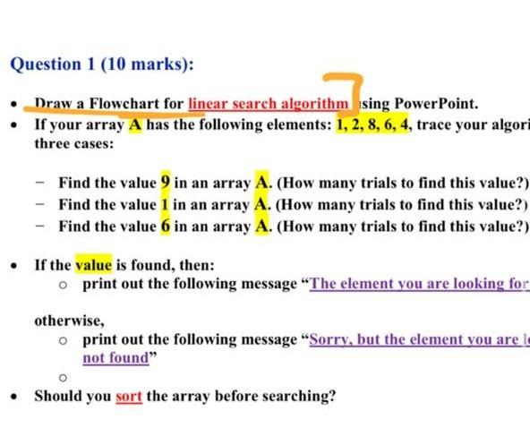 Solved - Draw a Flowchart for linear search algorithm sing | Chegg.com