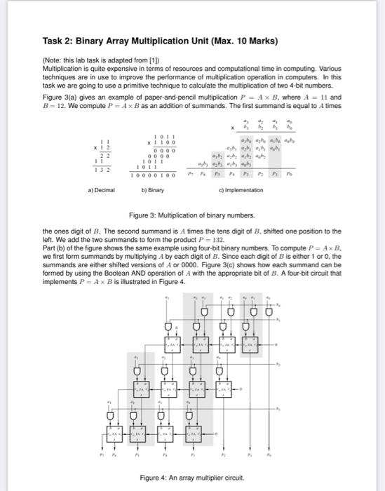 Solved Task 2: Binary Array Multiplication Unit (Max. 10 | Chegg.com
