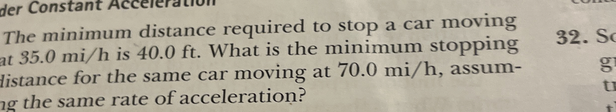 Solved The minimum distance required to stop a car movingat | Chegg.com