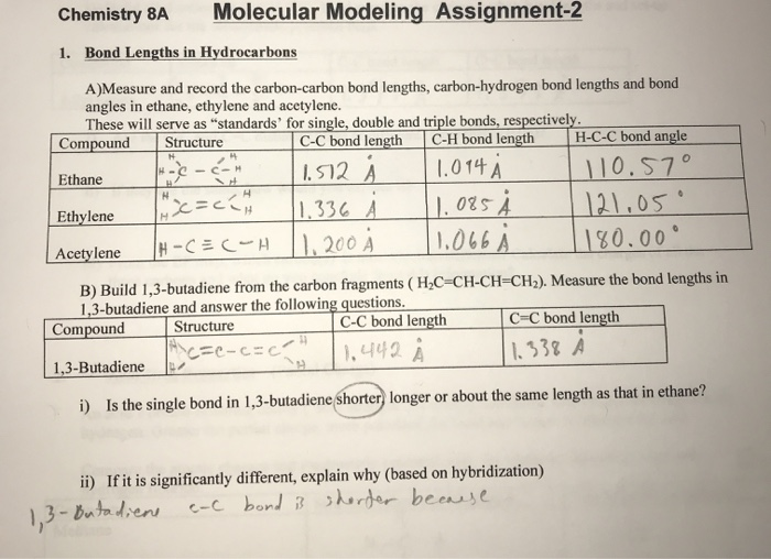 Solved Chemistry 8A Molecular Modeling Assignment 2 1. Bond