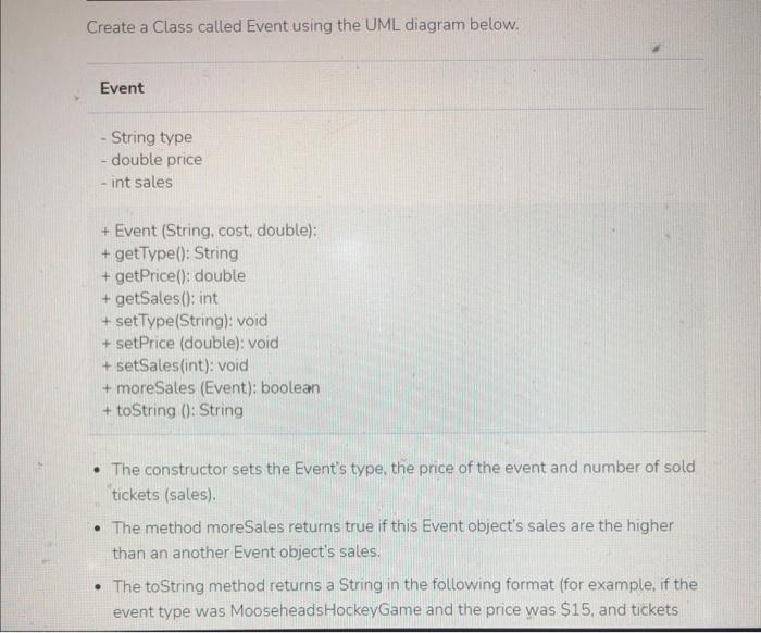 Solved Create a Class called Event using the UML diagram | Chegg.com