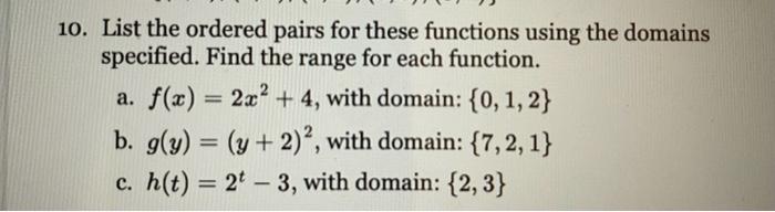 Solved 10, Please List the ordered pairs for these functions | Chegg.com