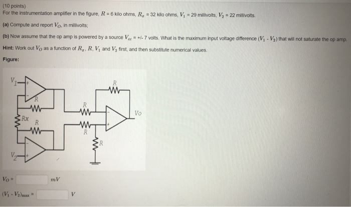 Solved (10 points) For the instrumentation amplifier in the | Chegg.com