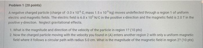 Solved Problem 1 (20 points) A negative charged particle | Chegg.com