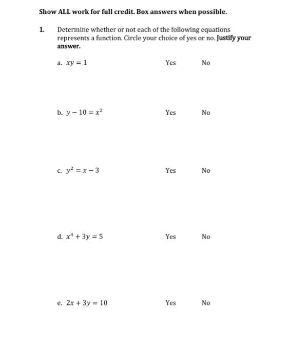 Solved Show ALL work for full credit. Box answers when | Chegg.com
