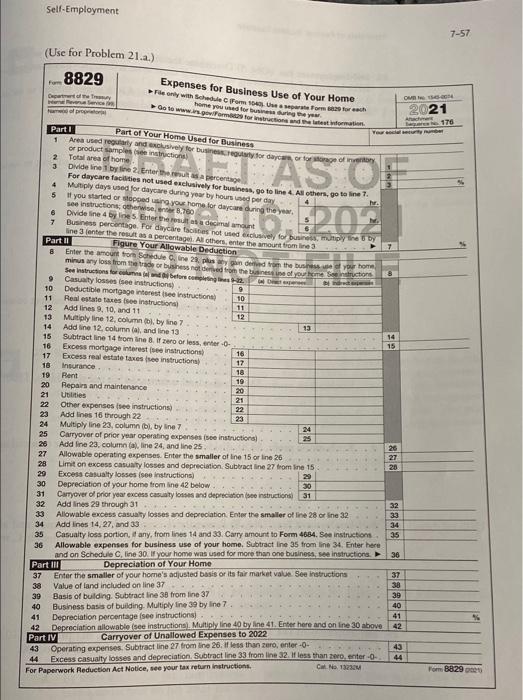 Solved Self-Employment 7-55 21. Form 8829. (Obj. 8) Elaine | Chegg.com