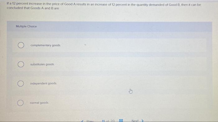 Solved If a 12 percent increase in the price of Good A | Chegg.com