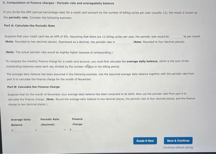 Solved 5. Computation of finance charges - Periodic rate and | Chegg.com