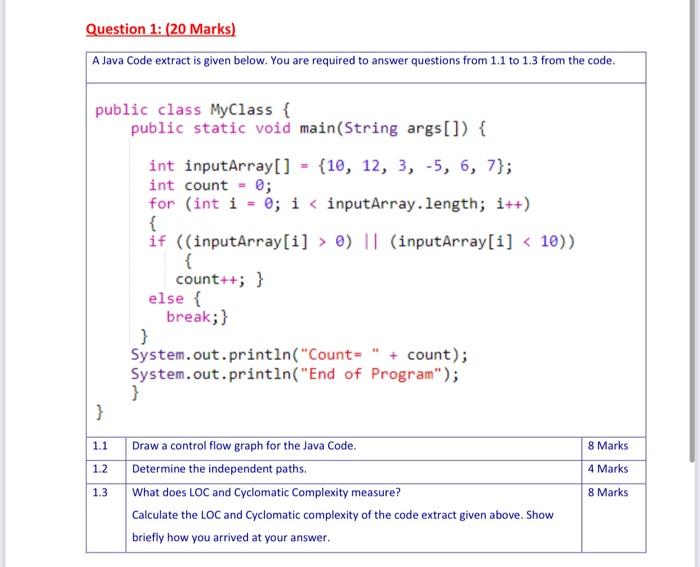 Solved Question 1: (20 Marks) A Java Code extract is given | Chegg.com