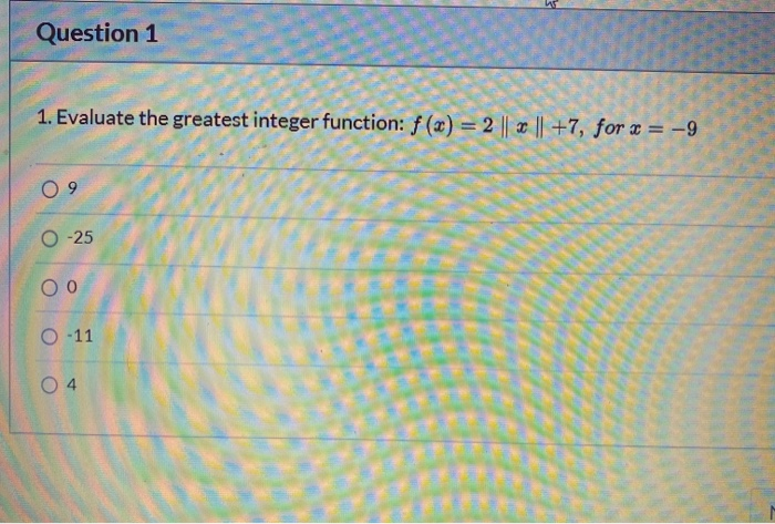 Solved Question 1 1. Evaluate the greatest integer function: | Chegg.com