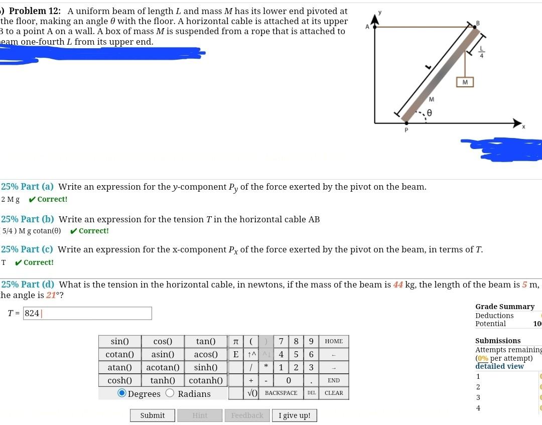 Solved Problem 12: A Uniform Beam Of Length L And Mass M Has | Chegg.com