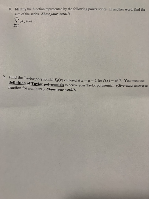 Solved 8 Identify The Function Represented By The Follow