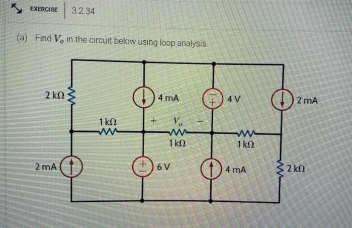 Solved (a) Find Vo In The Circuit Below Using Loop Analysis. | Chegg.com