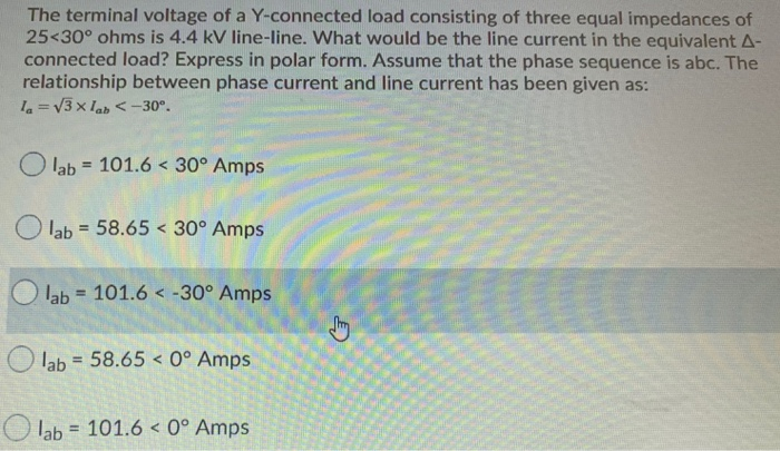 Solved The terminal voltage of a Y-connected load consisting | Chegg.com