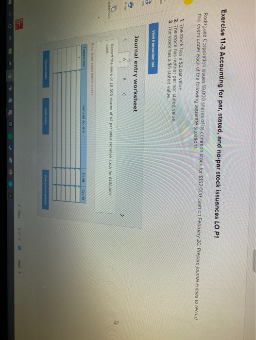 Solved Exercise 11 3 Accounting For Par Stated And No P Chegg Com Solved Exercise 11 3 Accounting For Par Stated And No P Chegg Com