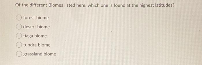 Solved Of The Different Biomes Listed Here, Which One Is | Chegg.com