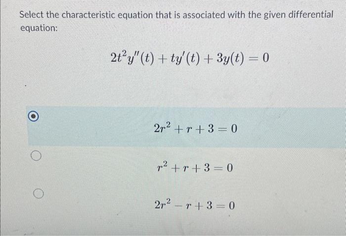 Solved Select the characteristic equation that is associated | Chegg.com