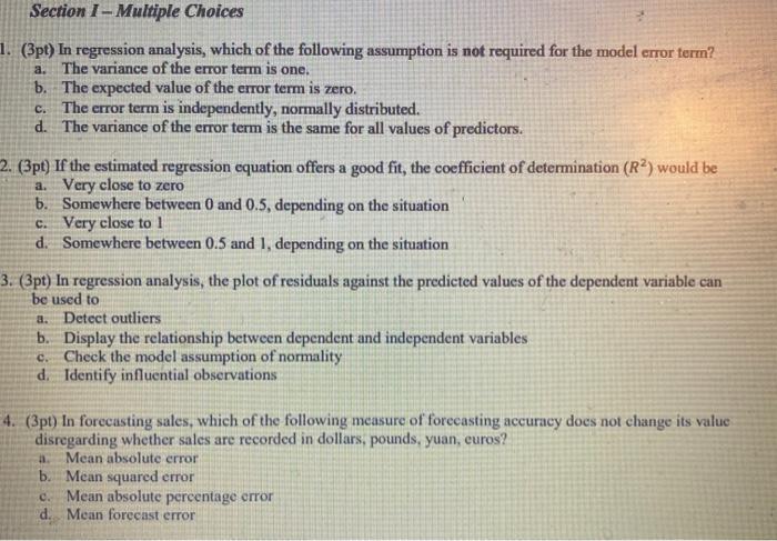 Solved In regression analysis, which of the following is NOT