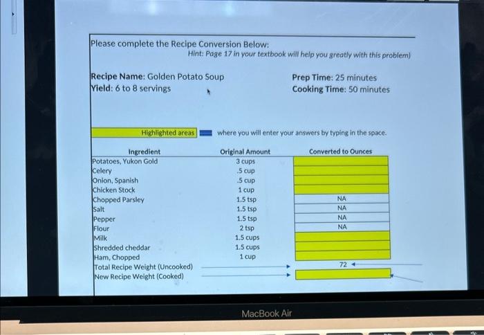 Solved lease complete the Recipe Conversion Below: Hint: | Chegg.com