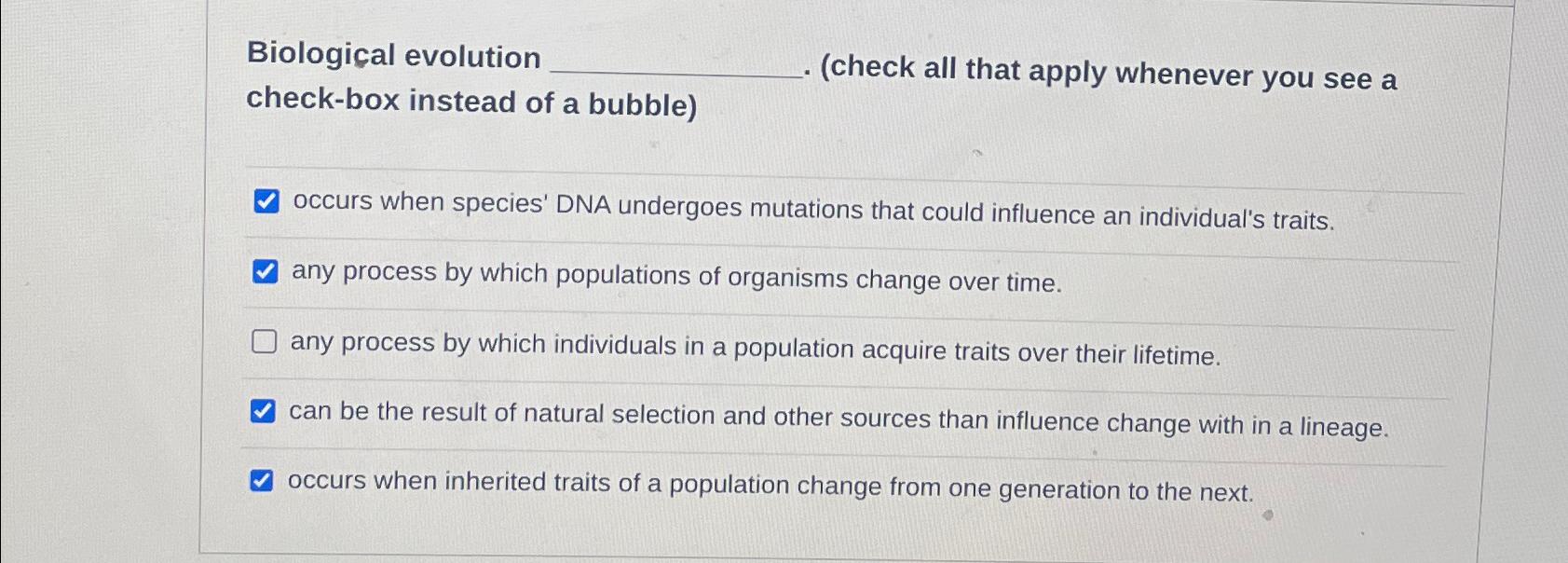 Solved Biological Evolution (check All That Apply Whenever | Chegg.com