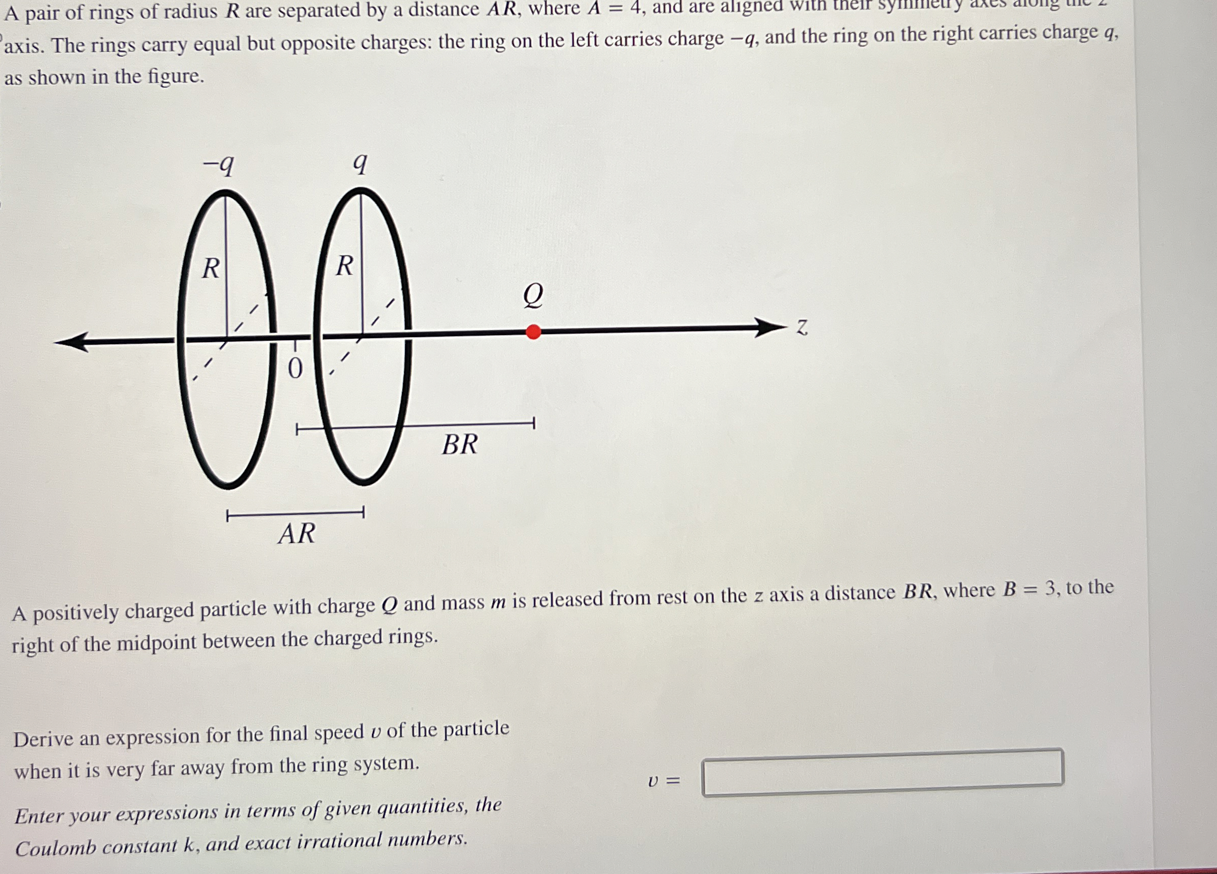 Solved axis. The rings carry equal but opposite charges: the | Chegg.com