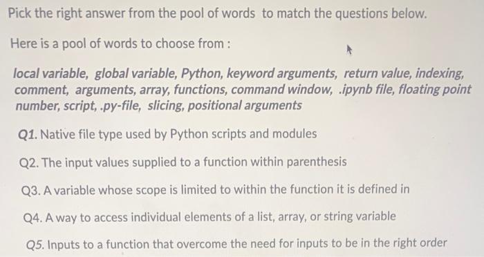 Solved Pick The Right Answer From The Pool Of Words To Match Chegg