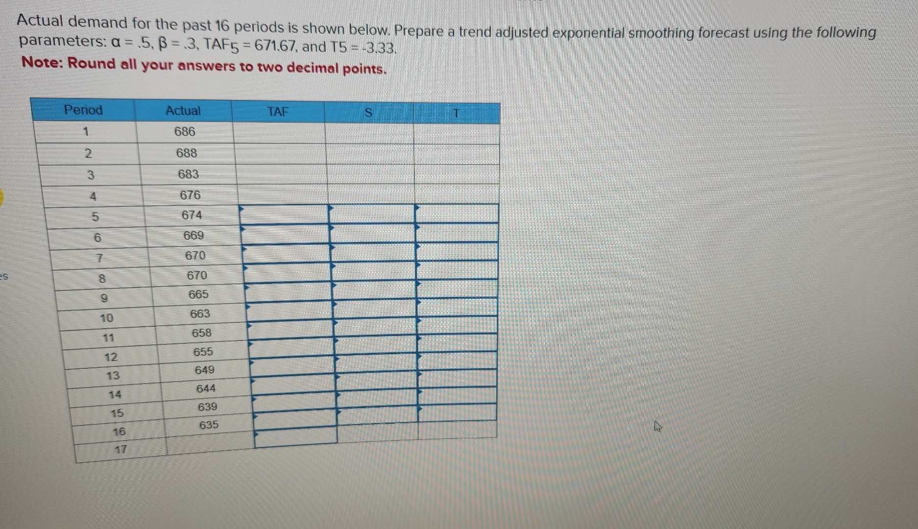 Solved actual demand for the past 16 periods is shown chegg